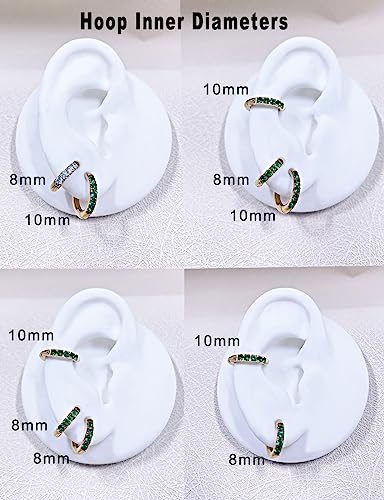 316L Surgical Stainless Steel Huggie Hoop Earrings with Cubic Zirconia, 10G 12G 14G 8-20mm Cartilage Lobe Earrings, 14G Piercing Jewelry - style: 10G 10mm Gold with Green CZ