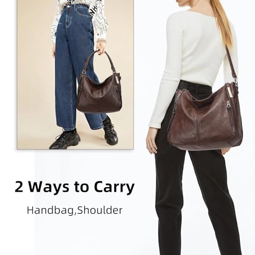 Shoulder Handbags for Women Large Soft Casual PU Leather Hobo Tote Purses - color: B-coffee