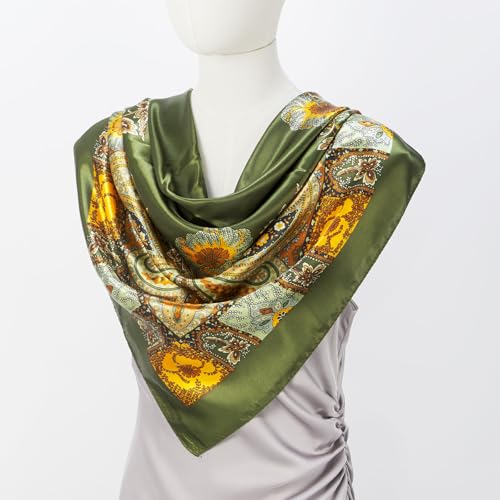 QIUTIMIY 35"x35" Like Silk Head Scarf for Women Satin Feel Large Square Scarf for Hair Wrapping and Sleeping Fashion Bandana - color: (90cm)square Scarf 18