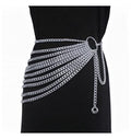THREEBOY Women Apparel Belts Fashion Sexy Multilayer Metal Pearl Waist Chain Belt - color: New Silver
