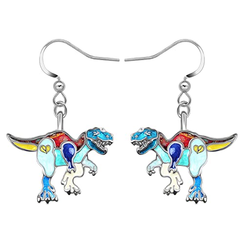 Enamel Alloy Dinosaur Fantasy Dragon Earrings Drop Dangle Unique Animal Jewelry For Women Dragons Gifts - color: Dinosaur Trex Blue