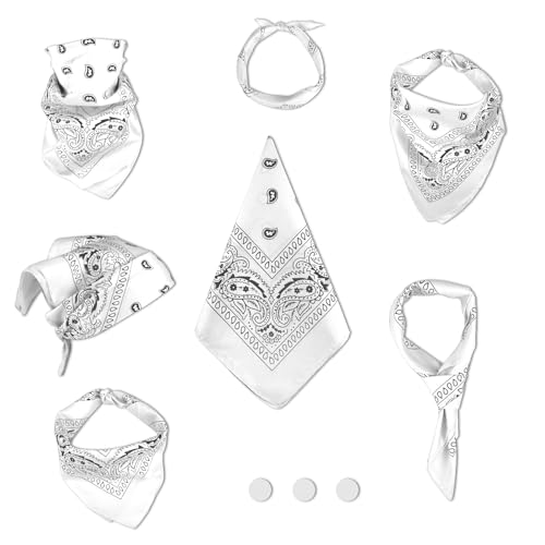 NACHLYNN 10/20pcs Paisley Bandanas Assorted Bandanas Cowboy Polyester Headbands Square Scarf Headwear - color: White