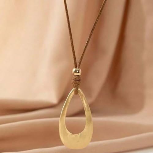 Black Cord Necklace with Gold Circle Pendant Chunky Leather Cord Necklace Large Round Pendant Statement Necklace Long Boho Jewelry Western Outfit for Women - color: A3