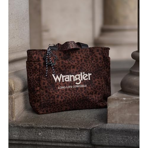 Montana West Wrangler Large Tote Bag for Women Designer Leopard Print Purse for Travel Work Gym - color: Brown