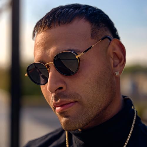 ZENOTTIC Retro Round Polarized Steampunk Sunglasses for Men Women-Circle Vintage Design Metal Frame UV400 Shades - color: C05 Gold Frame Grey Lens