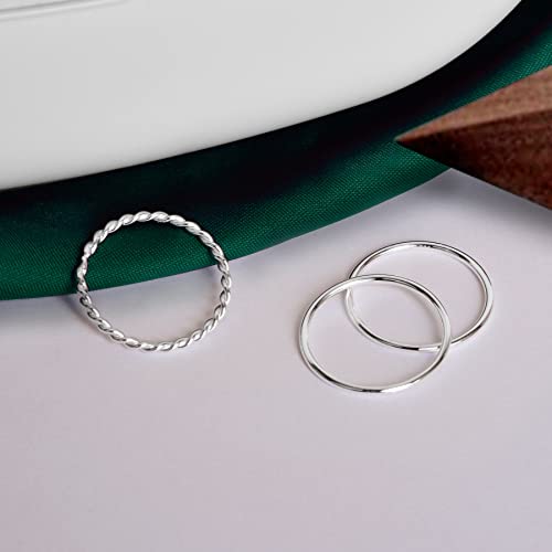 925 Sterling Silver Knuckle Rings for Women Minimalist Thin Stacking Rings Set 3PCS Midi Pinky Ring Size 2.5-8.5 - color: SET 2, size: 2.5