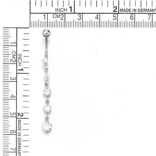 COOLSTEELANDBEYOND Belly Chain Belly Button Ring Body Jewelry Piercing Navel Ring with Long Dangle Cubic Zirconia - color: A-Metal Color:Silver; Stone Color:White