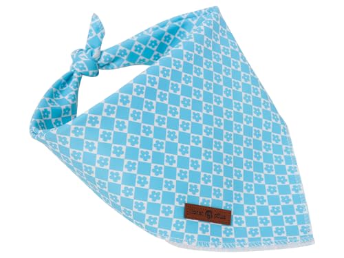 Lionet Paws Spring Summer Blue Grid Dog Bandana Washable Cotton Handkerchief Scarf Triangle Flower Bandana for Small Medium Dogs Girl Boy - color: Blue Grid Flower, size: Small (Pack of 1)
