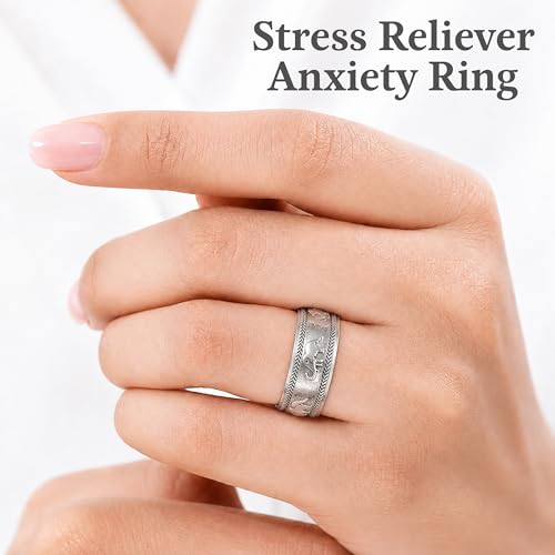 Shop LC 925 Sterling Silver Spinner Fidget Ring for Women Men | Anxiety Ring | Moon Star Design | Platinum Plated | Stress Relief Worry | Promise | Boho Jewelry Gift - color: Baby Elephant, size: 6