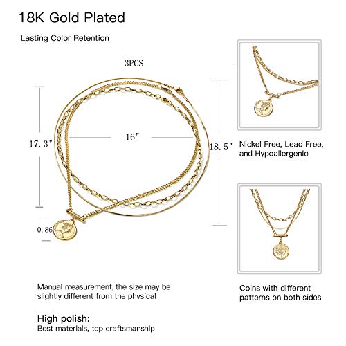 6PCS Layered Gold Necklaces for Women Trendy, 18K Gold Plated Cross Pendant Necklace Set, Vintage Chunky Gold Necklace Stack for Women Jewelry Gifts - style: 3PCS Layered Necklace