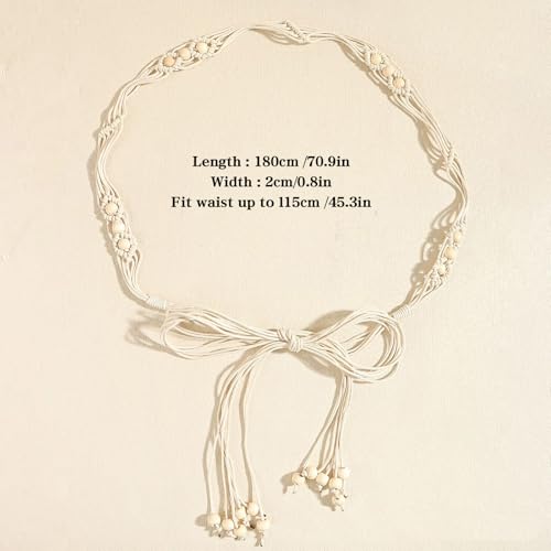 LIMHOO Women's Boho Braided Belt Adjustable Beaded Rope Waist Belts for Dresses - color: 519 White