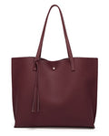 Dreubea Women's Soft Faux Leather Tote Shoulder Bag from, Big Capacity Tassel Handbag - color: Dark Red