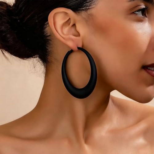 Colorful Large Hoop Earrings for Women Chunky Statement Earrings for Women White Black Red Leopard Hot Pink Earrings Big Hoops Vintage Neon 80s 90s Earrings Chunky Jewelry - style: Black