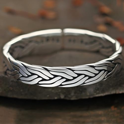 Kim Carrey S925 Sterling Silver Bracelet, Stacked Bracelets Open Bangle Cuff Design, Men's Gift Jewelry for My Man - style: Hemp Rope