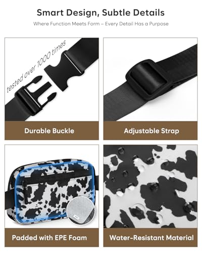 Pritent Fanny Packs for Women Cross Body Bag Waterproof Belt Bag with Adjustable Strap and Zipper Back Pocket Small Crossbody Bags Fashion Waist Packs for Workout Travelling(Cow Print) - color: Cow Print, size: Small