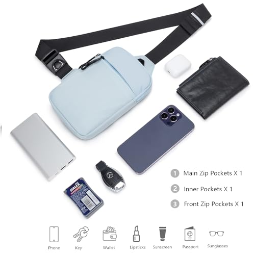 higouta Mini Sling Bag for Men Women, Small Crossbody Casual Utility Chest Phone Bag for Travel Workout - color: Light Blue