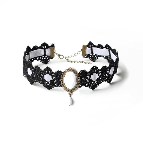 Gothic Vampire Choker Necklace for Women Adjustable Vintage Victorian Mystery Pirate Witchy Jewelry Emo Punk Black Lace Choker Costume - color: white
