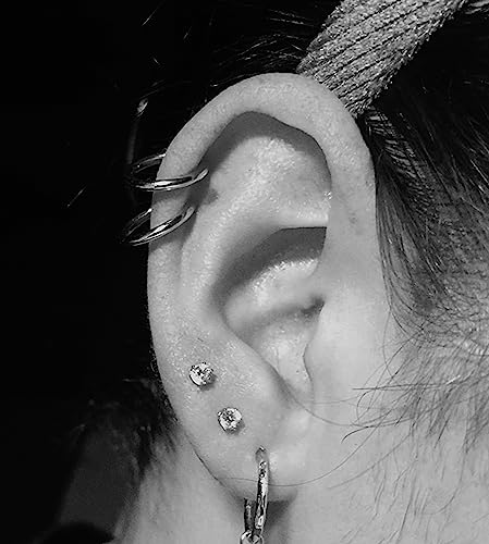 MODRSA Fake Nose Stud Fake Nose Ring Stud Fake Nose Piercing Fake Lip Ring Fake Earrings Stud Silver Gold Fake Cartilage Helix Earring Clip on Earring Hoop Fake Eyebrow Ring Fake Bridge Piercing - color: B5-fake stud - silver black