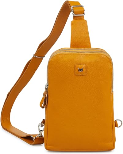 Leather Sling Bag for Women Genuine Crossbody Purse Small Trendy Cross Over Chest with Phone and Credit Card Slots (Mustard Nappa) - color: Mustard Nappa