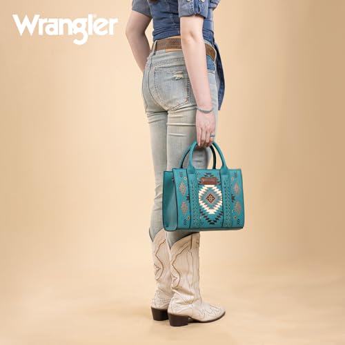 Wrangler Tote Bag for Women Western Purse and Aztec Satchel Handbag - color: Aztec Turquoise