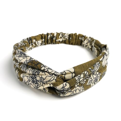 AQOKKA Elastic Knotted Headbands for Women Cloth Head Hair Bands for Women's Hair Non Slip Boho Wrap Twisted Hair Accessories - color: 4 Pack Cross Floral : Green, Grey, Blue, Burgundy