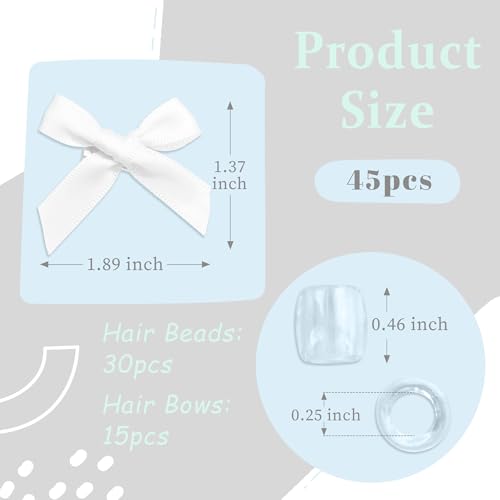 Clear Hair Beads for Braids 45PCS Bow Hair Clips Acrylic Loc Dreadlock Beads Cute Hair Accessories for Women and Girls - color: Clear