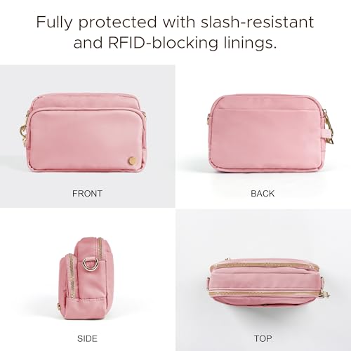 Joryin Anti Theft Crossbody Bag for Women, Slash-resistant RFID Blocking Travel Purses, Small Shoulder Bag Handbag, Nylon - color: Pink