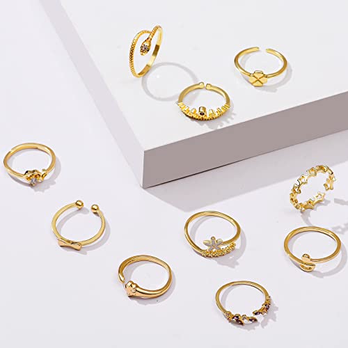 TAMHOO 20 Pcs Adjustable Rings Set for Women - Finger Rings Pack Stackable Rings for Teens- Cute Rings for Teen Girls -in Gold and Silver Tone - color: #3-Golden