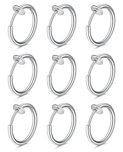 D.Bella Fake Septum Piercing Faux Nose Rings Hoop Stainless Steel Faux Lip Ear Nose Septum Ring Non Piercing Clip On Nose Hoop Rings Body Piercing Jewelry - style: Style W