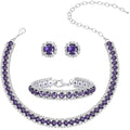 Women Rhinestone Crystal Jewelry Set Crystal Tennis Design Rhinestone Choker Necklace Link Bracelet Teardrop Earrings Set Wedding Bridal Bridesmaids Party - color: Silver Plated Purple Crystal