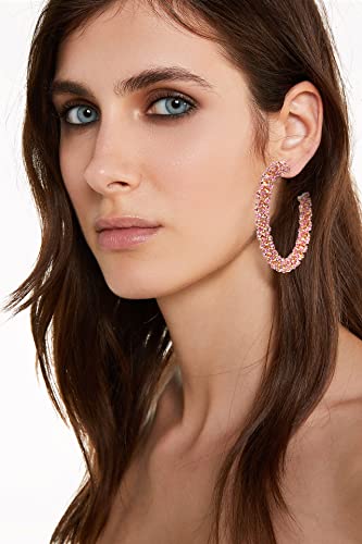 Rhinestone Hoop Earring for Women Sparkly Crystal Wrapped Hoop Dangle Earrings Statement Boho Gold Black Plated CZ Hoop Earring - color: B: Pink