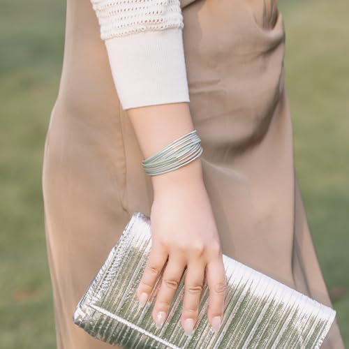 FANCY SHINY Boho Leather Bangle Bracelets Stackable Noodle Tube Bracelets Layered Wrap Cuff Bracelets with Magnetic Clasp - color: Mint