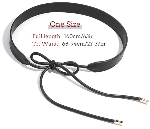 Women PU Leather Tie Waist Belts Knotted Thin Skinny Rope Waistband - color: Black
