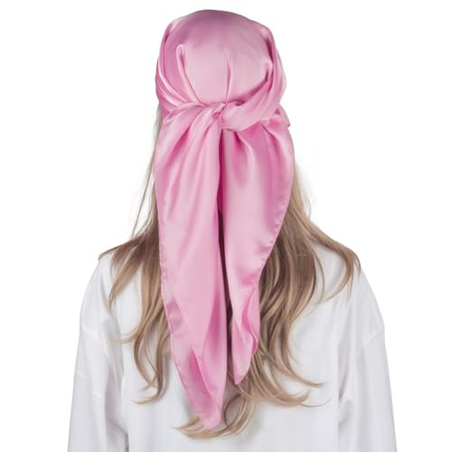 RIIQIICHY 35 Inch Head Scarf for Women Hair Scarf Like Silk Scarf Square Scarf Bandanas for Women - color: Light Pink