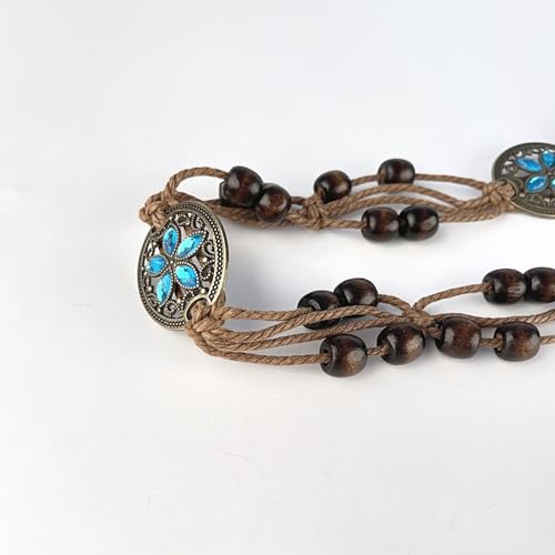 Bohemian Sytle Womens Rope Boho Waist Belt for dress - color: Oval Blue