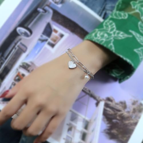 Emibele Heart Charm Bracelet for Women, Bible Verse Bracelet Stainless Steel 18K Gold Plated Bracelet Love Pendant Link Chain OT Clasp, Birthday Christmas Jewelry Gift for Mother Her - color: Silver 2