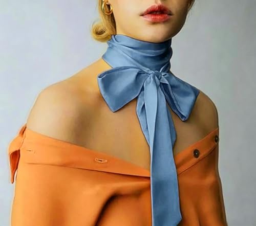 Long Thin Skinny Scarf Satin Neckerchief Ribbon Tie Waist Belt for Women - color: Blue