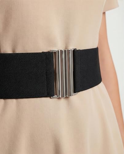 BlackButterfly Wide Elastic Waist Cinch Stretch Waistband Retro Vertical Clasp Buckle Belt - color: Black, size: Medium