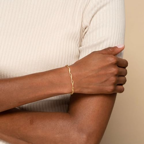BENEIGE Women Bracelet 14K Gold Plated Paperclip Satellite Bead Ball Oval Cuba Cable Box Chain Daily Charm Layered Link Silver Bracelets Adjustable Jewelry - style: Link YB