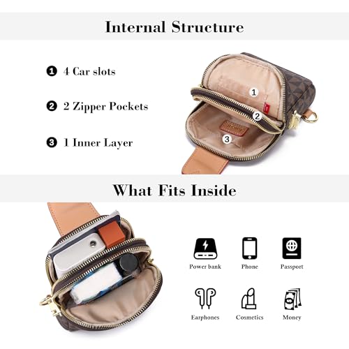 INICAT Women's Small Sling Bag, Lightweight Everyday Vegan Leather Crossbody Purse for Daily Essentials and Travel Light - color: Brown Checkered, size: Small