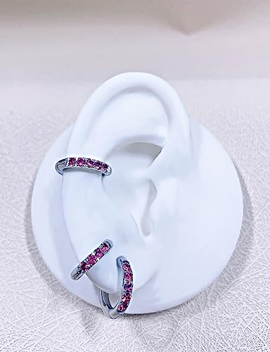 316L Surgical Stainless Steel Huggie Hoop Earrings with Cubic Zirconia, 10G 12G 14G 8-20mm Cartilage Lobe Earrings, 14G Piercing Jewelry - style: 10G 8mm Silver with Pink CZ