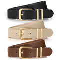 3 Pack Women's Belts for Jeans Pants Dresses Fashion Ladies Leather Waist Belt with Buckle Leather Belts - color: Black+coffee+beige(gold), size: Fit Waist Size 42-46in