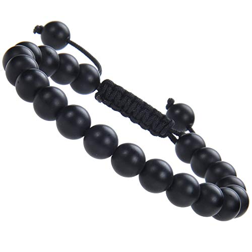 MASSIVE BEADS Natural Healing Power Gemstone Crystal Beads Unisex Adjustable Macrame Bracelets - color: Matte Onyx, size: 8mm