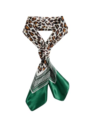 RoseSeek Women's Cheetah Print Silk Head Scarf Leopard Satin Rave Hair Scarf Headband Square Scarves - color: Multicolor Green