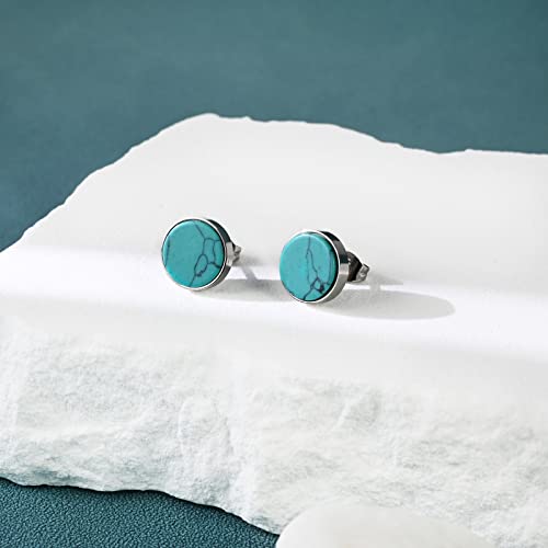 Tibetan Turquoise Earrings 925 Sterling Silver Post Stud Boho Gemstone Hypoallergenic Handmade Earrings for Women Trendy Fashion - style: Pie style