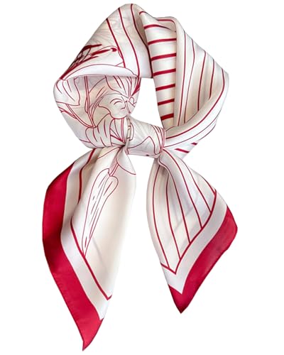 Saiusloa Neck Scarf For Womens Silky Head Scarves Hair Bandanas Square Scarf Fashion Accessories lightweight - color: 32-red and White Stripes