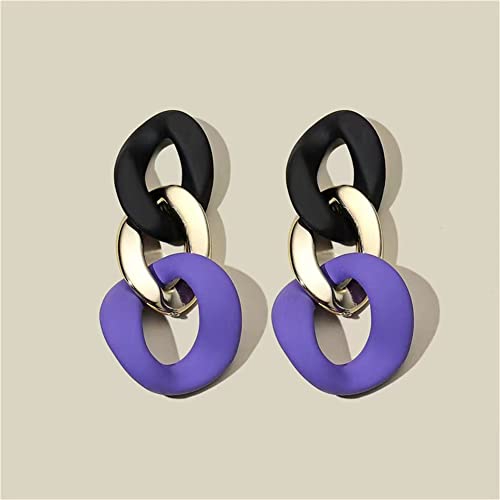 Charm Elegant Hollow Color Chain Acrylic Geometric Temperament Dangle Drop Earrings Bohemian Minimalist Hypoallergenic Jewelry Gift - color: Black Purple earrings