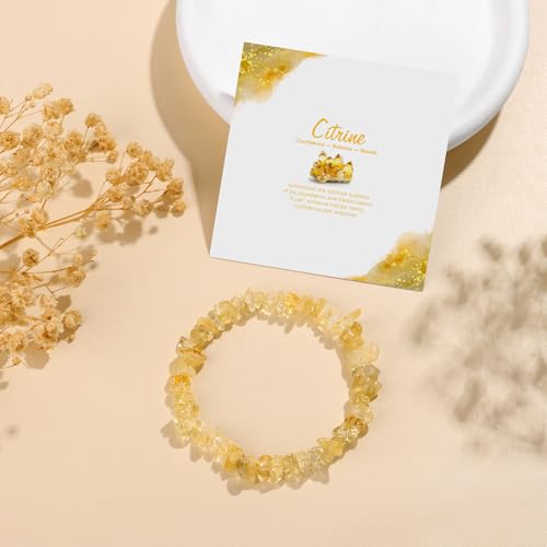 Natural Gemstone Beads Bracelets Healing Crystal Stone Beaded Bracelet for Women Men Handmade Spiritual Jewelry Gifts - color: Citrine, size: Chips Beads