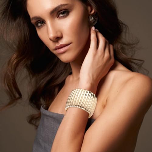 YMBYCM Gold Chunky Bangle Bracelets for Women Trendy Wide Chunky Cuff Bracelets Wrap Bracelet - style: F-G