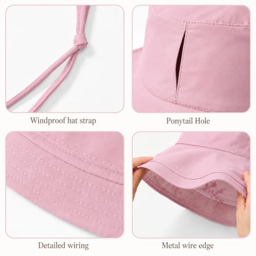 Wide Brim Sun Hat for Women Reversible Beach Hats Metal Wired Edge Gardening Hats, UPF 50+ Bucket Summer Hat - color: Pink Floral